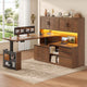 SEDETA 55.1 Inch L Shaped Electric Standing Desk with Hutch Adjustable Height Desk with Drawers Storage Shelves Home Office Computer Desk with Power Outlet LED Lights Pegboard