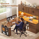 SEDETA 55.1 Inch L Shaped Electric Standing Desk with Hutch Adjustable Height Desk with Drawers Storage Shelves Home Office Computer Desk with Power Outlet LED Lights Pegboard