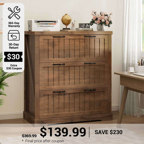 SEDETA® 3 Drawer Farmhouse Filing Cabinet for Home Office Lateral File Cabinets with Printer Stand Wood Office File Cabinets for Letter/Legal/A4 Size