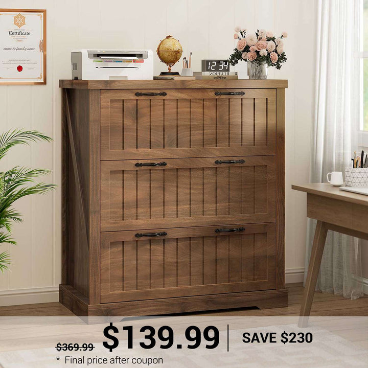 SEDETA® 3 Drawer Farmhouse Filing Cabinet for Home Office Lateral File Cabinets with Printer Stand Wood Office File Cabinets for Letter/Legal/A4 Size