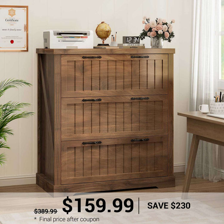 SEDETA 3 Drawer File Cabinet Farmhouse Filing Cabinet for Home Office Wood Office File Cabinets for Letter/Legal/A4 Size Lateral File Cabinets with Printer Stand