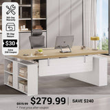 SEDETA 63 Inch Executive Standing Desk Electric Height Adjustable Computer Office Desk with Storage Shelves Power Outlets Privacy Panel
