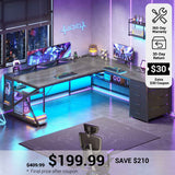 SEDETA® 67 Inch L Shaped Gaming Desk with 4 Drawers LED Lights Corner Office Desk with Shelf Storage CPU Stand for Home Office Executive Computer Desk for Work Writing Study