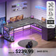 SEDETA 67 Inch L Shaped Gaming Desk with 4 Drawers Shelf Storage Corner Office Desk with LED Lights CPU Stand for Home Office Executive Computer Desk for Work Writing Study