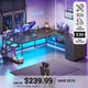 SEDETA 67 Inch L Shaped Gaming Desk with 4 Drawers Shelf Storage Corner Office Desk with LED Lights CPU Stand for Home Office Executive Computer Desk for Work Writing Study