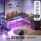SEDETA 67 Inch L Shaped Gaming Desk with 4 Drawers Shelf Storage Corner Office Desk with LED Lights CPU Stand for Home Office Executive Computer Desk for Work Writing Study