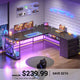 SEDETA 67 Inch L Shaped Gaming Desk with 4 Drawers Shelf Storage Corner Office Desk with LED Lights CPU Stand for Home Office Executive Computer Desk for Work Writing Study