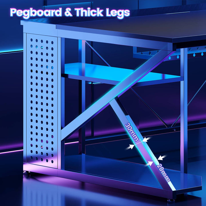 SEDETA 67 Inch L Shaped Gaming Desk with 4 Drawers Shelf Storage Corner Office Desk with LED Lights CPU Stand for Home Office Executive Computer Desk for Work Writing Study