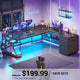 SEDETA® 67 Inch L Shaped Gaming Desk with 4 Drawers LED Lights Corner Office Desk with Shelf Storage CPU Stand for Home Office Executive Computer Desk for Work Writing Study