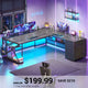SEDETA® 67 Inch L Shaped Gaming Desk with 4 Drawers LED Lights Corner Office Desk with Shelf Storage CPU Stand for Home Office Executive Computer Desk for Work Writing Study