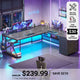 SEDETA 67 Inch L Shaped Gaming Desk with 4 Drawers Shelf Storage Corner Office Desk with LED Lights CPU Stand for Home Office Executive Computer Desk for Work Writing Study