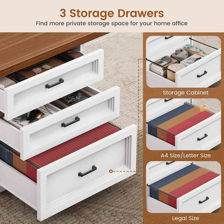 SEDETA® 70.9 Inch L Shaped Computer Desk with 3 Drawers and Power Strip L Shaped Executive Desk with CPU Stand Storage Cabinet Home Office Desk Cable Management Privacy Baffle