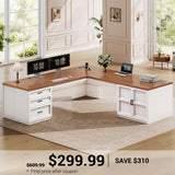 SEDETA | 70.9 Inch Home Office Desk with 3 Drawers Privacy Baffle L Shaped Computer Desk with Cable Management and Power Strip L Shaped Executive Desk with CPU Stand Storage Cabinet