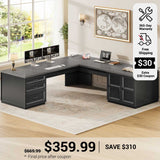 SEDETA 70.9 Inch L Shaped Executive Desk with 3 Drawers and Storage Cabinet L Shaped Computer Desk with CPU Stand Power Strip Home Office Desk Cable Management Privacy Baffle