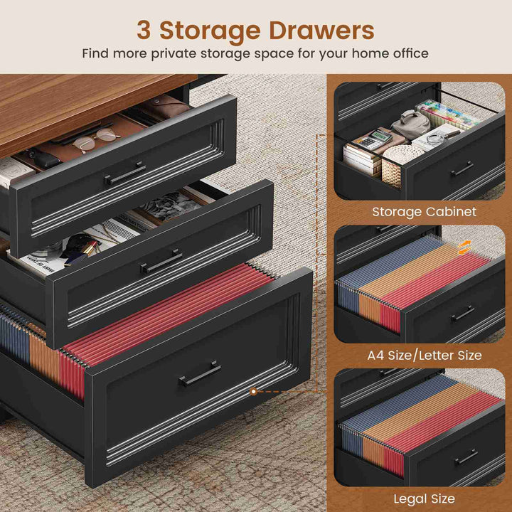 SEDETA® 70.9 Inch L Shaped Computer Desk with 3 Drawers and Power Strip L Shaped Executive Desk with CPU Stand Storage Cabinet Home Office Desk Cable Management Privacy Baffle