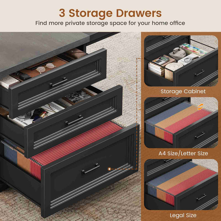SEDETA® 70.9 Inch L Shaped Computer Desk with 3 Drawers and Power Strip L Shaped Executive Desk with CPU Stand Storage Cabinet Home Office Desk Cable Management Privacy Baffle