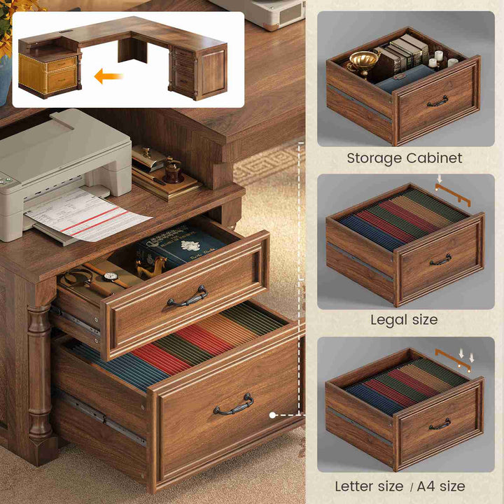 SEDETA | 72.8 Inch Executive Desk with 5 Storage Drawers Charging Station L Shaped Home Office Computer Desk with Printer Shelf Corner Writing Desk Study Table