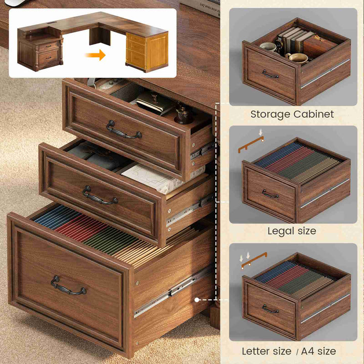 SEDETA | 72.8 Inch Executive Desk with 5 Storage Drawers Charging Station L Shaped Home Office Computer Desk with Printer Shelf Corner Writing Desk Study Table