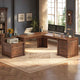 SEDETA | 72.8 Inch Executive Desk with 5 Storage Drawers Charging Station L Shaped Home Office Computer Desk with Printer Shelf Corner Writing Desk Study Table