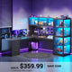SEDETA® 63 Inch L Shaped Gaming Desk with 3 Drawers Led Lights Glass Display Cabinet Pegboard Computer Desk with File Drawer Power Outlet Storage Shelves for Home Office Corner Bedroom