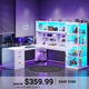 SEDETA® 63 Inch L Shaped Gaming Desk with 3 Drawers Led Lights Glass Display Cabinet Pegboard Computer Desk with File Drawer Power Outlet Storage Shelves for Home Office Corner Bedroom