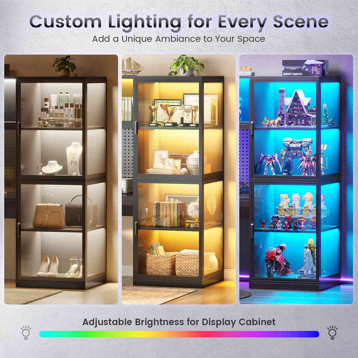 SEDETA® 63 Inch L Shaped Gaming Desk with 3 Drawers Led Lights Glass Display Cabinet Pegboard Computer Desk with File Drawer Power Outlet Storage Shelves for Home Office Corner Bedroom