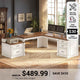 SEDETA 72.8 Inch Large L Shaped Executive Desk with 5 Storage Drawers Charging Station Home Office Computer Desk with 2 File Drawers and Printer Shelf Corner Writing Desk Study Table