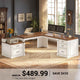 SEDETA 72.8 Inch Large L Shaped Executive Desk with 5 Storage Drawers Charging Station Home Office Computer Desk with 2 File Drawers and Printer Shelf Corner Writing Desk Study Table