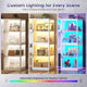 SEDETA® 63 Inch L Shaped Gaming Desk with 3 Drawers Led Lights Glass Display Cabinet Pegboard Computer Desk with File Drawer Power Outlet Storage Shelves for Home Office Corner Bedroom