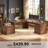 SEDETA | 72.8 Inch Executive Desk with 5 Storage Drawers Charging Station L Shaped Home Office Computer Desk with Printer Shelf Corner Writing Desk Study Table