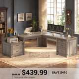 SEDETA | 72.8 Inch Executive Desk with 5 Storage Drawers Charging Station L Shaped Home Office Computer Desk with Printer Shelf Corner Writing Desk Study Table