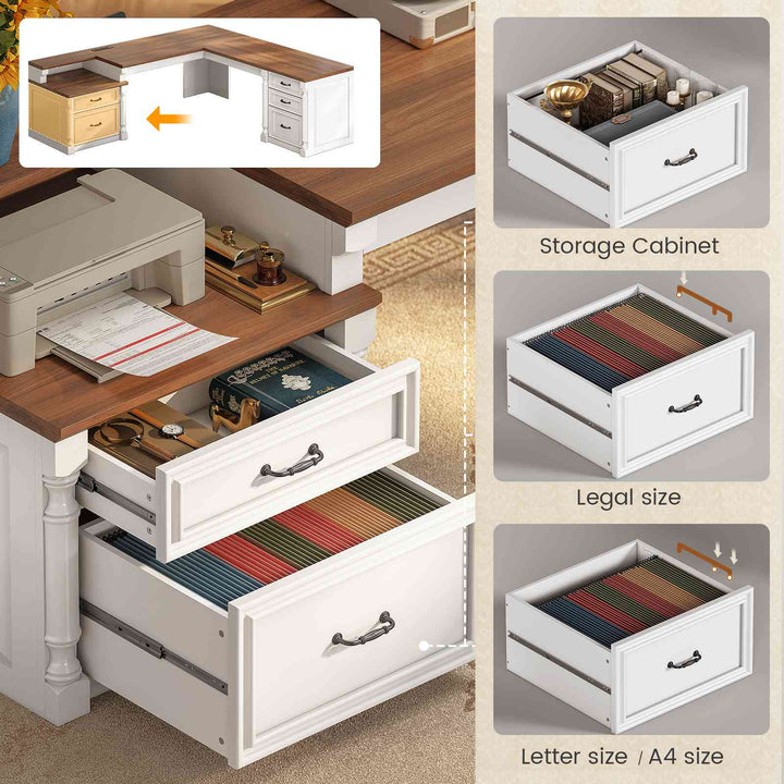 SEDETA | 72.8 Inch Executive Desk with 5 Storage Drawers Charging Station L Shaped Home Office Computer Desk with Printer Shelf Corner Writing Desk Study Table