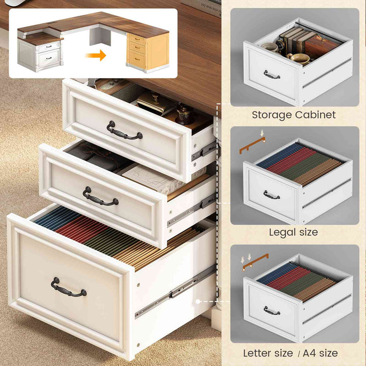 SEDETA | 72.8 Inch Executive Desk with 5 Storage Drawers Charging Station L Shaped Home Office Computer Desk with Printer Shelf Corner Writing Desk Study Table