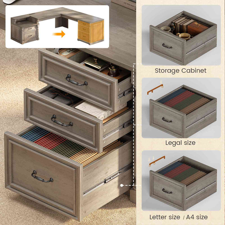 SEDETA | 72.8 Inch Executive Desk with 5 Storage Drawers Charging Station L Shaped Home Office Computer Desk with Printer Shelf Corner Writing Desk Study Table