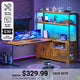 SEDETA 56.7 Inch Standing Desk Height Adjustable Electric L Shaped Stand Up Computer Gaming Desk with Drawers Hutch Power Outlets