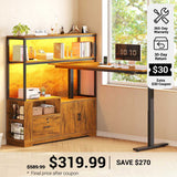 SEDETA® 56.7 Inch L Shaped Height Adjustable Electric Standing Desk Computer Gaming Desk with LED Lights Drawers Power Outlets