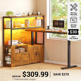 SEDETA | 56.7 Inch L Shaped Standing Desk Computer Desk Height Adjustable Electric Corner Gaming Desks with Power Outlets LED Lights