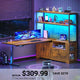 SEDETA | 56.7 Inch L Shaped Standing Desk Computer Desk Height Adjustable Electric Corner Gaming Desks with Power Outlets LED Lights