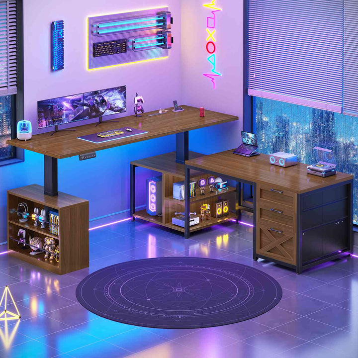 SEDETA 63 Inch L Shaped Electric Standing Desk with 3 Drawers for Office and Gaming Height Adjustable Desk with 3 Fabric Drawers Convertible L Shaped Desk or 2 Person Desk Sit Stand Desk