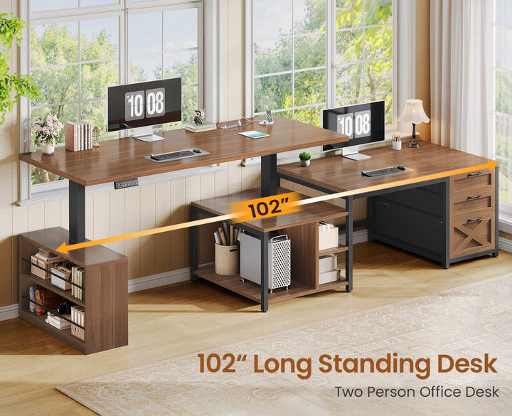 SEDETA 63 Inch L Shaped Electric Standing Desk with 3 Drawers for Office and Gaming Height Adjustable Desk with 3 Fabric Drawers Convertible L Shaped Desk or 2 Person Desk Sit Stand Desk
