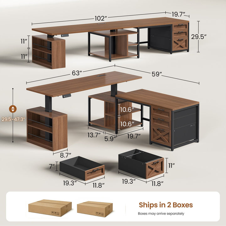 SEDETA 63 Inch L Shaped Electric Standing Desk with 3 Drawers for Office and Gaming Height Adjustable Desk with 3 Fabric Drawers Convertible L Shaped Desk or 2 Person Desk Sit Stand Desk