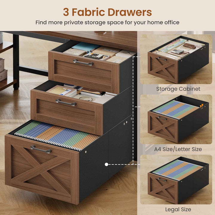 SEDETA 63 Inch L Shaped Electric Standing Desk with 3 Drawers for Office and Gaming Height Adjustable Desk with 3 Fabric Drawers Convertible L Shaped Desk or 2 Person Desk Sit Stand Desk