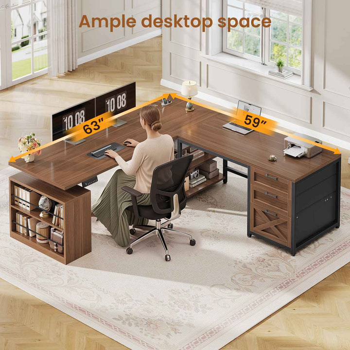 SEDETA 63 Inch L Shaped Electric Standing Desk with 3 Drawers for Office and Gaming Height Adjustable Desk with 3 Fabric Drawers Convertible L Shaped Desk or 2 Person Desk Sit Stand Desk