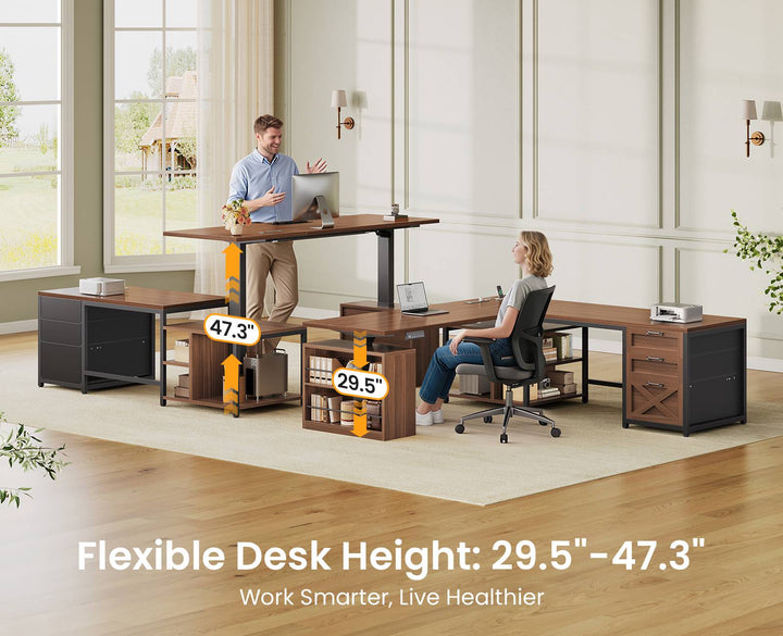 SEDETA 63 Inch L Shaped Electric Standing Desk with 3 Drawers for Office and Gaming Height Adjustable Desk with 3 Fabric Drawers Convertible L Shaped Desk or 2 Person Desk Sit Stand Desk