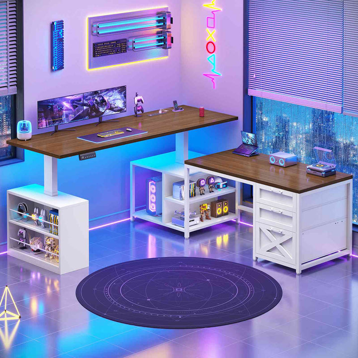 SEDETA 63 Inch L Shaped Electric Standing Desk with 3 Drawers for Office and Gaming Height Adjustable Desk with 3 Fabric Drawers Convertible L Shaped Desk or 2 Person Desk Sit Stand Desk