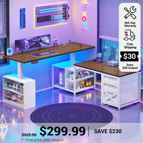 SEDETA 63 Inch L Shaped Electric Standing Desk with 3 Drawers for Office and Gaming Height Adjustable Desk with 3 Fabric Drawers Convertible L Shaped Desk or 2 Person Desk Sit Stand Desk