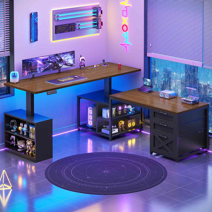 SEDETA 63 Inch L Shaped Electric Standing Desk with 3 Drawers for Office and Gaming Height Adjustable Desk with 3 Fabric Drawers Convertible L Shaped Desk or 2 Person Desk Sit Stand Desk