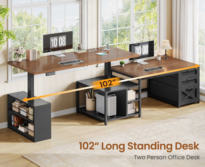 SEDETA 63 Inch L Shaped Electric Standing Desk with 3 Drawers for Office and Gaming Height Adjustable Desk with 3 Fabric Drawers Convertible L Shaped Desk or 2 Person Desk Sit Stand Desk