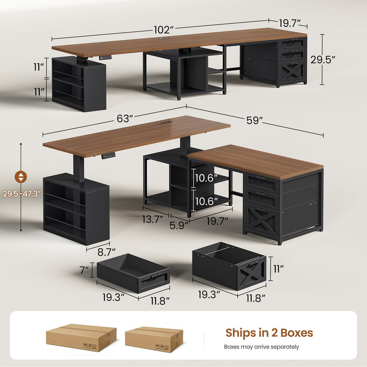 SEDETA 63 Inch L Shaped Electric Standing Desk with 3 Drawers for Office and Gaming Height Adjustable Desk with 3 Fabric Drawers Convertible L Shaped Desk or 2 Person Desk Sit Stand Desk