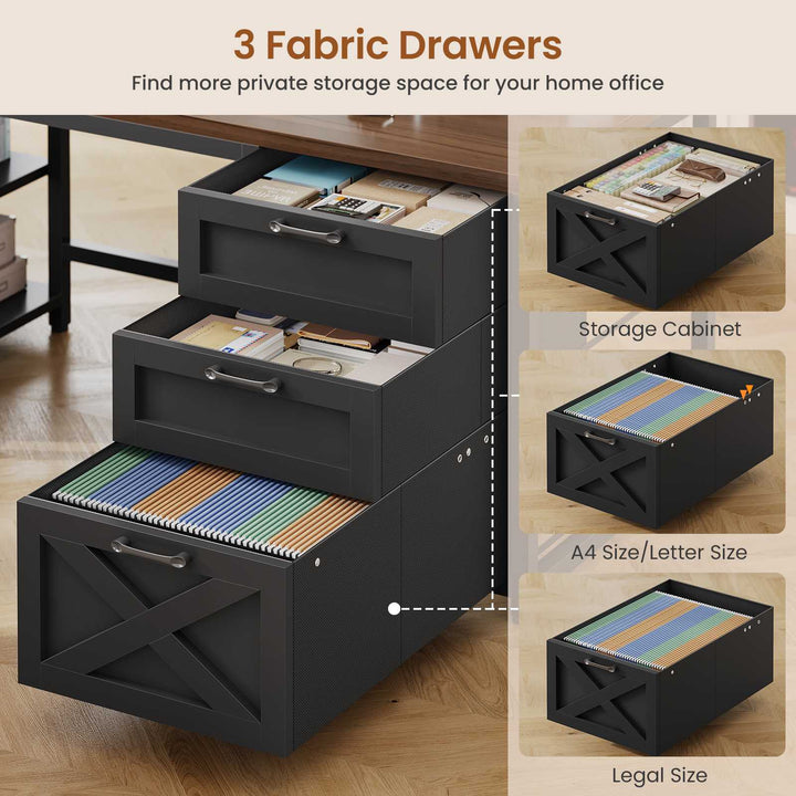 SEDETA 63 Inch L Shaped Electric Standing Desk with 3 Drawers for Office and Gaming Height Adjustable Desk with 3 Fabric Drawers Convertible L Shaped Desk or 2 Person Desk Sit Stand Desk
